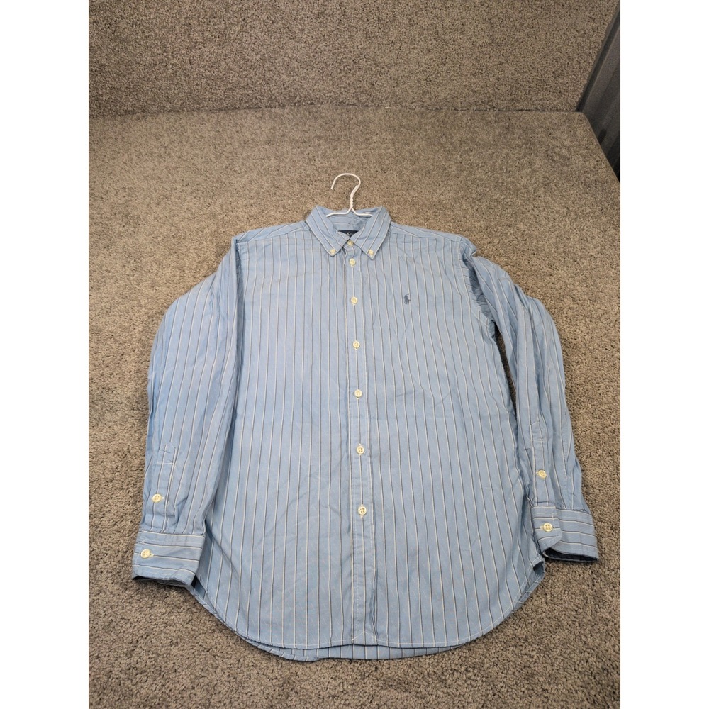 Ralph Lauren Kids Blue White Striped Button Down Shirt Cotton Size L 14-16